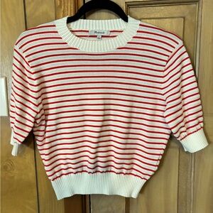 Madewell Red and White Striped Crew Neck Sweater
